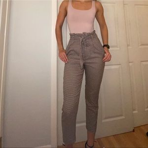 H&M paper bag waist pants with houndstooth pattern